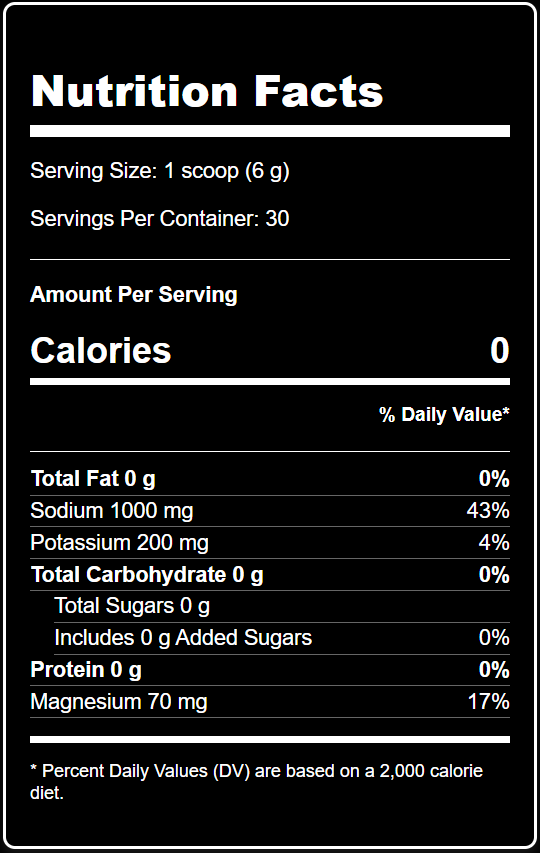 VISTA SALT Nutrition Facts